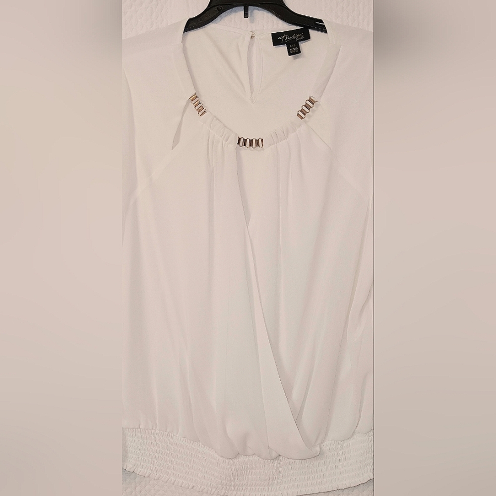 Thalia Sodi Women's Embellished Neck Top, Color-Ivory Size Large